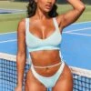 Cut Out Ruched Thong Bikini Bottoms In Blue -Swimming Gear Shop 3003 4 just add water blue ruched side tied cross strap high waisted bikini two piece 1