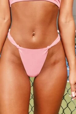 Knot Thong Bikini Bottoms In Pink -Swimming Gear Shop 3011 6 endless summer pink one strap bikini top twisted strap bikini bottoms swimwear twopiece bikini 1
