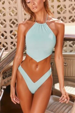 V Shape Thong Bikini Bottoms In Turquoise