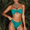 Halter Neck Bandeau Bikini Top In Teal -Swimming Gear Shop NS0172 NS0180 1 Malosi Teal High Waisted Bottoms Laki Bandeau CF Strap Top 1