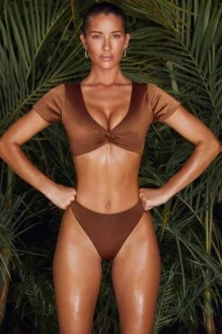 Twist Crop Top In Brown -Swimming Gear Shop NS0172 NS0182 1 Malosi Luanda Brown High Waisted Bikini Bottoms Twist Crop Top 3b4437bd c156 44ac b5df 8802e51c8fb4