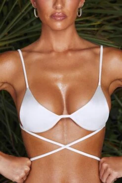 Cross Strap Bikini Top In White -Swimming Gear Shop NS0174 NS0170 7 Luni White Cross Strap Top Ruched Bottomscopy2