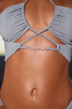 Cross Strap Bikini Top In Blue -Swimming Gear Shop NS0196 NS0186 8 Yazhi Blue Cross Strap Top Asymmetric Bikini Bottoms