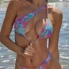 Cut Out Asymmetric Brazilian Bikini Bottoms In Purple Print