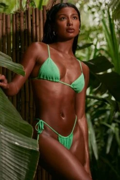 Side Tie Bikini Bottoms In Seafoam Green -Swimming Gear Shop NS0322 NS0315 11 Green Triangle Bikini Top Side Tie Ruched Bikini Bottom