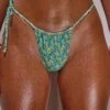 Ruched Tie Side Bottom In Turquoise Floral Print -Swimming Gear Shop NS0328 NS0330 8 Turquoise Floral Print Triangle Bikini Top Ruched Side Tie Cheeky Bottoms
