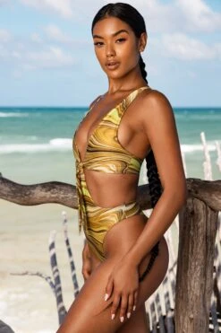 Plunge Neck Cut Out Swimsuit In Olive Print -Swimming Gear Shop gg0002 7 cenote olive print tie front open back swimsuit