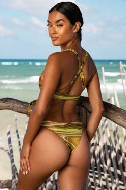 Plunge Neck Cut Out Swimsuit In Olive Print -Swimming Gear Shop gg0002 9 cenote olive print tie front open back swimsuit