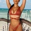 Plunge Neck Bikini Top In Rust -Swimming Gear Shop gg0015 1 tranquility brown cross tie bust flattering slinky bikini set 1