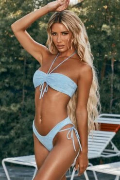 High Waisted Bikini Bottoms In Blue -Swimming Gear Shop ns0014 2 boupha blue textured ruched tie detail bikini set 1 1