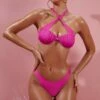 Give Me Fever Ruched Twist Bikini Top In Dark Pink -Swimming Gear Shop ns0042 8 dark pink strappy thong tanning bikini set