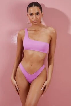 One Shoulder Bikini Top In Pink -Swimming Gear Shop ns0064 1 pink assymetrical strap bikini top swimwear set