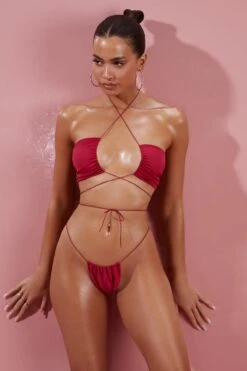 Ruched Bikini Bottoms In Berry -Swimming Gear Shop ns0065 7 in your dreams berry cross over ruched tanning bikini srt 1